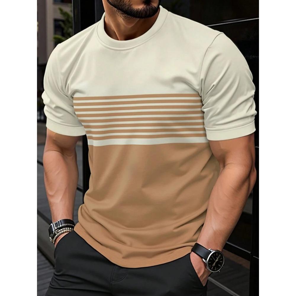 

Летняя полосатая мужская футболка с принтом, модная повседневная футболка с круглым вырезом и короткими рукавами, простая повседневная мужская дышащая спортивная футболка 5XL