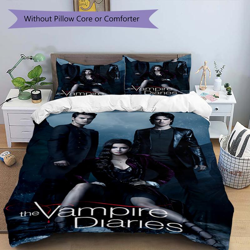 3pcs The Vampire Diaries4 Design Cover Set - HD Printed Bedding with 1 Cover and 2 Pillowcases - Perfect for Home and Dorm Decor