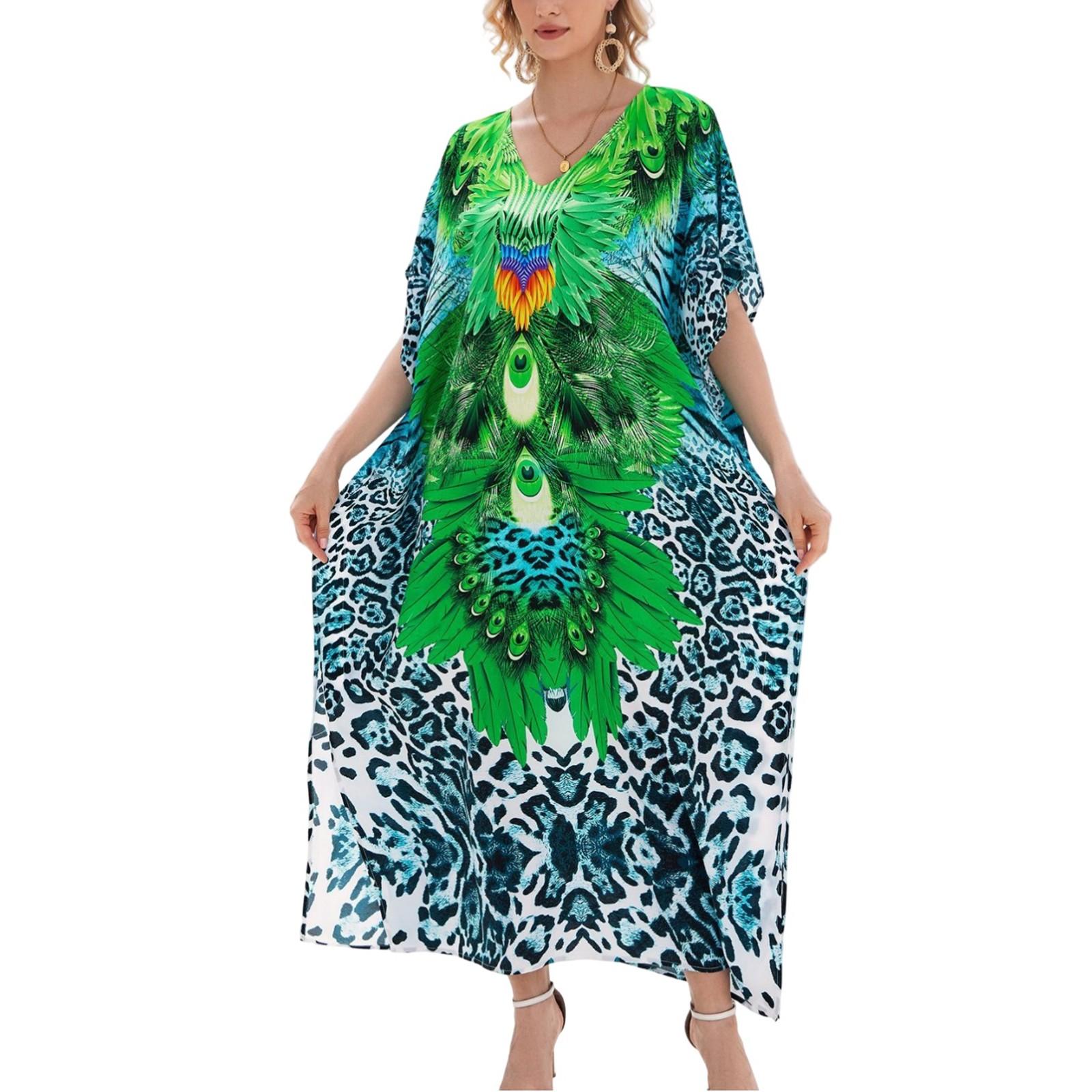 

Пляжная накидка с красочным цветочным принтом, свободный халат для отдыха, бикини, рубашка от солнца One Size зелёный