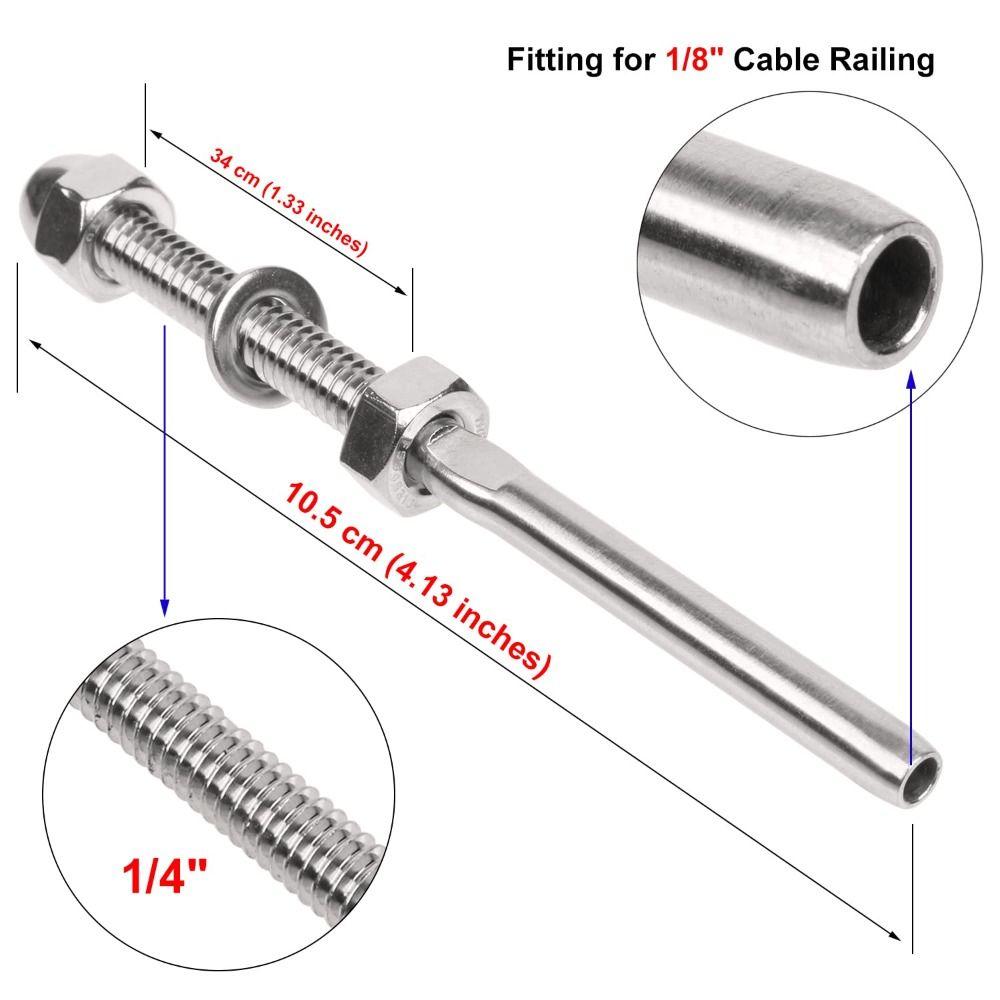 New T316 Stainless Steel Cable Railing Tensioner 1/8" Silver Cable Railing Receiver Cable Railing Fitting Terminal Deck