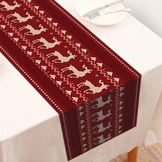 Christmas Table Runner Protective Cloth Festive Elk Pattern Durable Table for Home Holiday Decoration