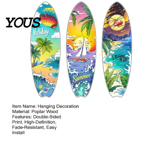 Beach Party Wall Decoration 3Pcs Wooden Surfboard Decor, Tropical Ocean Theme Hanging Sign, Coastal Style Home Accents for Living Room Bedroom Office
