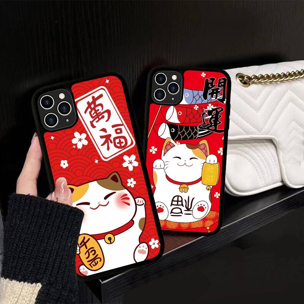 Maneki Neko Lucky Money Cat PC+TPU Phone Case For IPhone 11 12 13 14 15 16 17 Plus Pro Max Cover