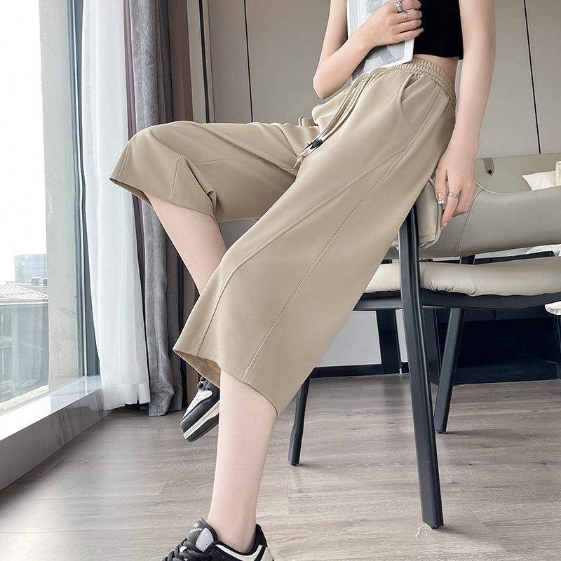 

Женские летние новые дизайнерские свободные тонкие широкие брюки Sense, повседневные универсальные брюки Seven-minute, прямые брюки 4XL хаки