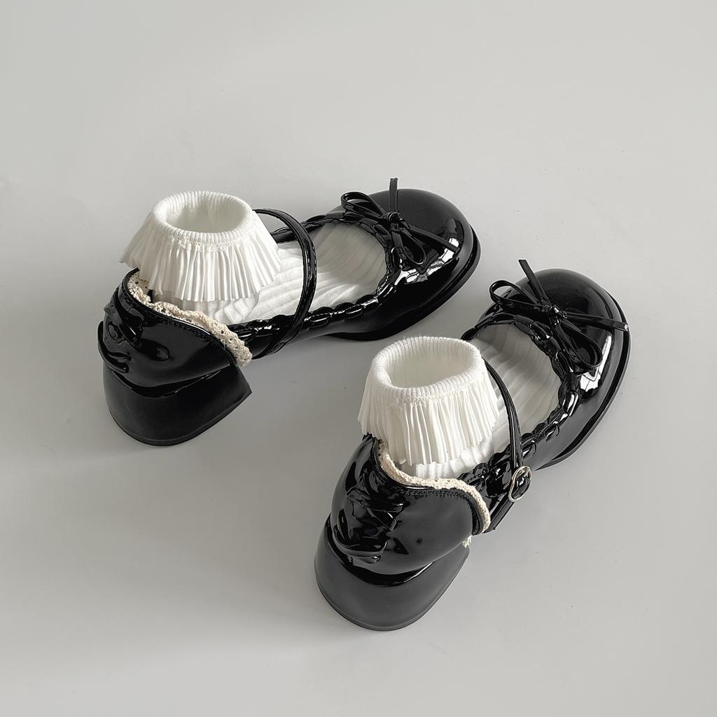 Black French Ballet Style Thick Heel Light Mouth Inner Height Increase Single Shoes Summer Skirt Mary Jane Small Leather