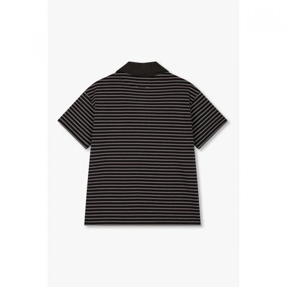 STudio Tomboy ShorT Sleeve T shirT shirT Collar paTch sTripe  9106222223ar 