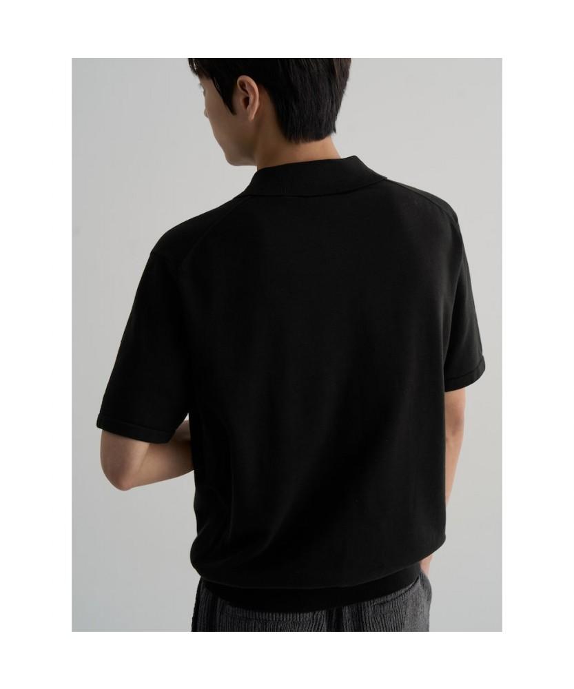 8seconds Fine Touch Cotton Collar Neck Short Sleeve Knit Black