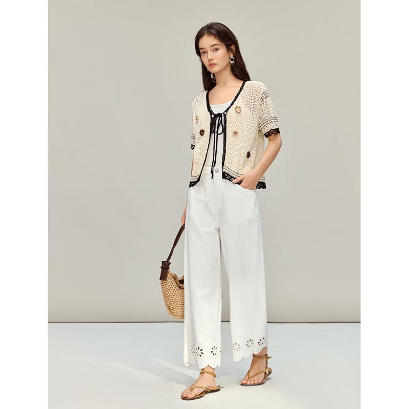 INMAN Women's 3D Floral Hollow Knit Cardigan