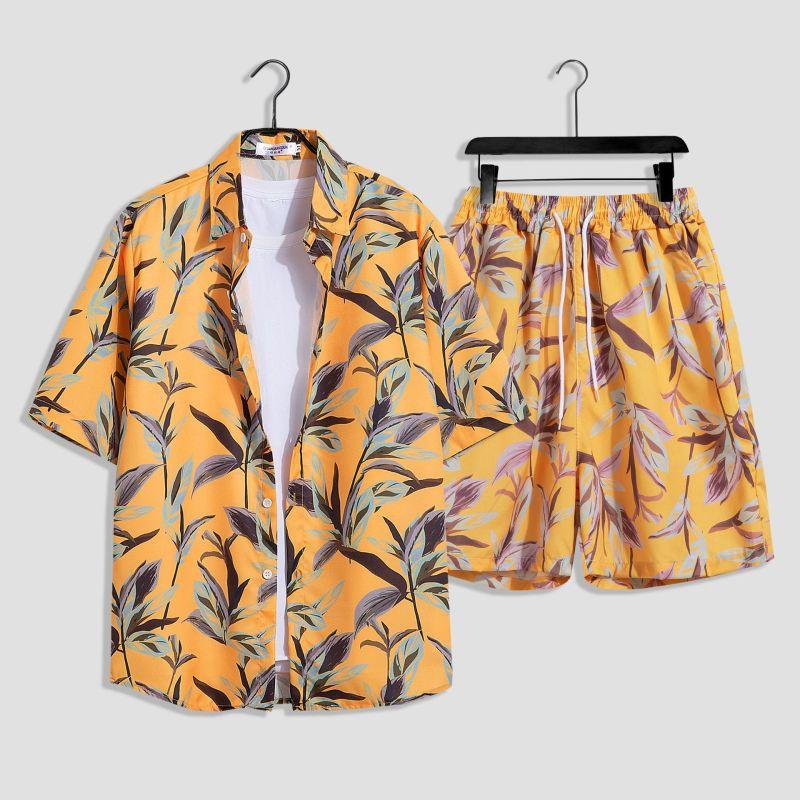 Mens Fashion Print Sets Kurzarm Shirt + Shorts 2Pcs Anzug Lose 2023 Sommer Casual Beachwear Männlichen Urlaub Hawaiian outfits