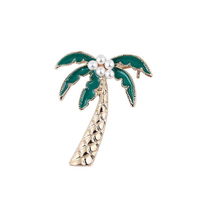 Personalised Pearl Coconut Tree Oil Drop Hundred Match Plant Simple Anti-travelling Men and Women Accessories Decorative Brooches