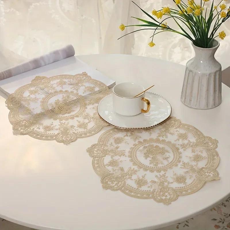 33cm Beautiful Pattern Table Mat Retro French Lace Coffee Cup Mat Embroidery Placemat Vase Table Lamp Ornament Photo Prop Napkin