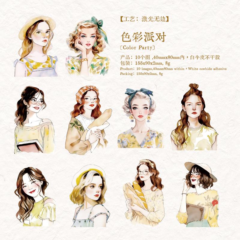 Journal GO 10pcs Beautiful Girls Sticker Decor Photo Album DIY Scrapbooking Collage Stationery Aesthetics Craft Girl Decals