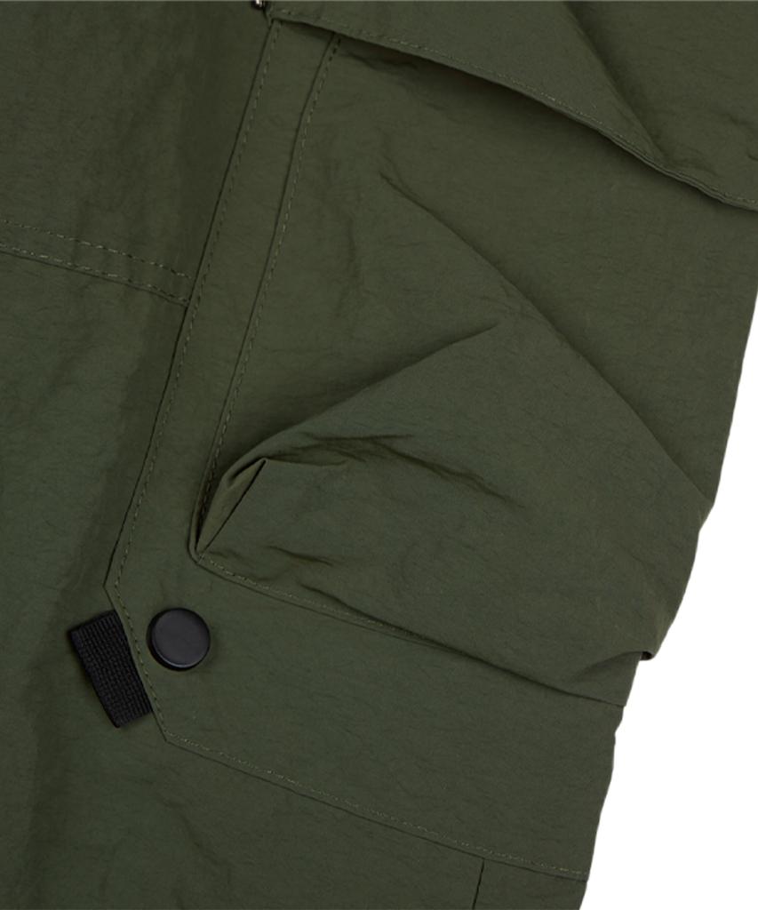 CREAM SODA LAB Wide Nylon Elastic Waist Big Pocket Cargo Pants Khaki