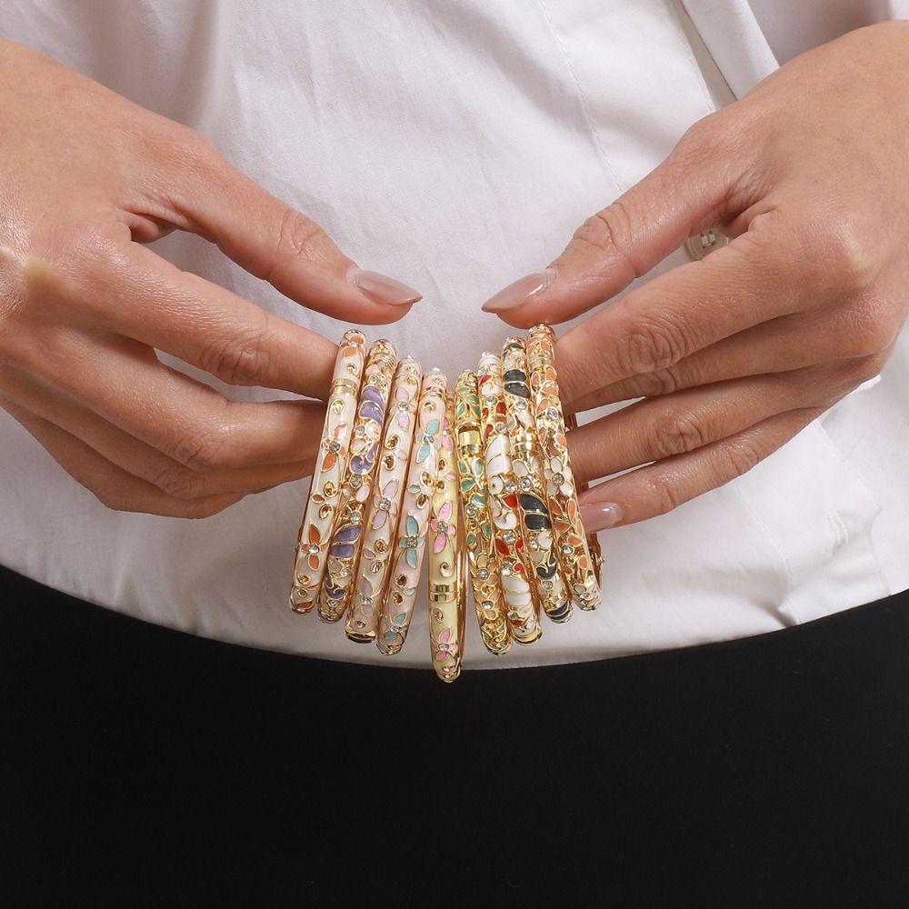 Ethnic Drip Oil Enamel Bracelet Open Women's Hand Bracelet Vintage Cloisonne Bangle Jewelry Gifts