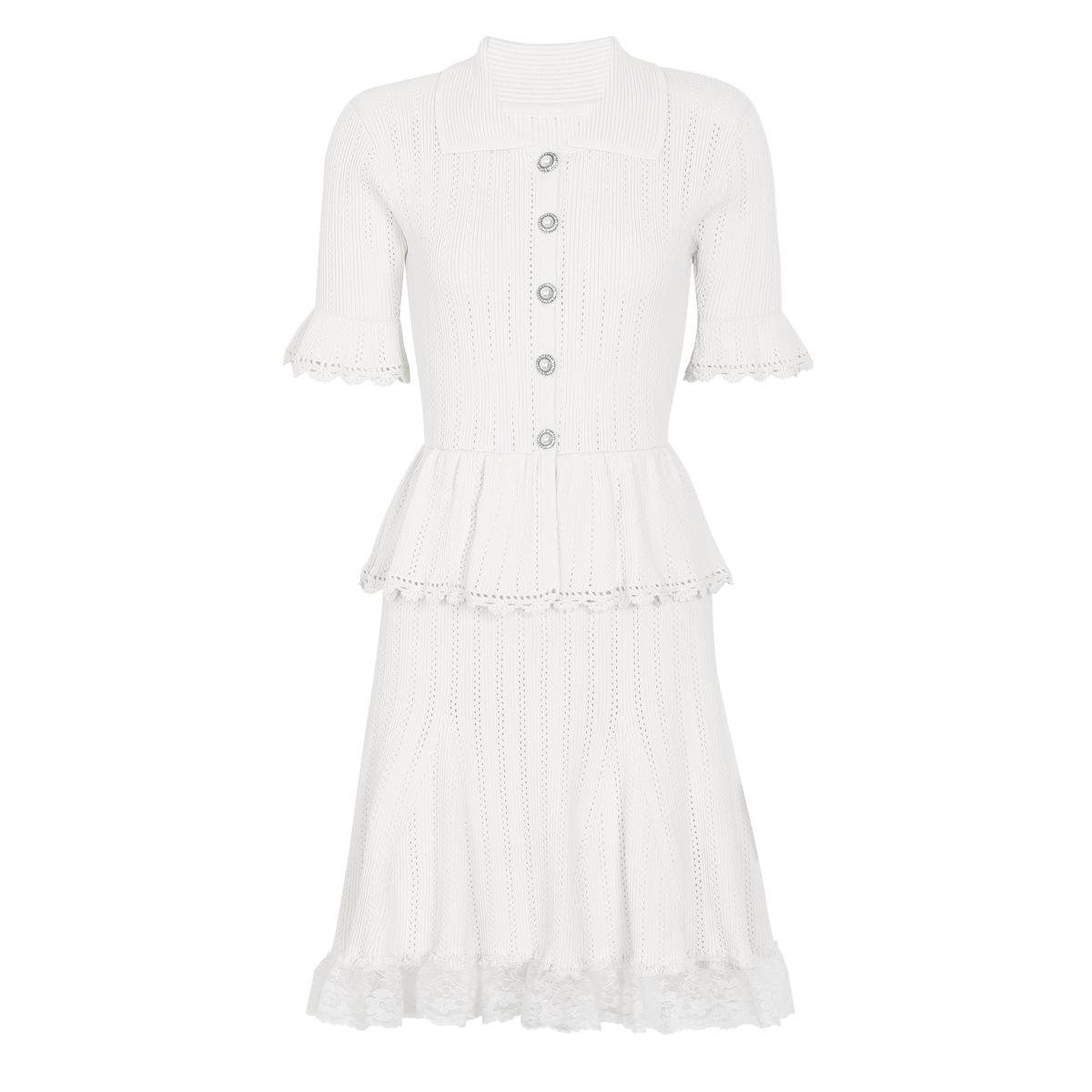Spot high quality summer new celebrity Internet celebrity slim slim fashion short sleeve lapel lace dress 2612 S