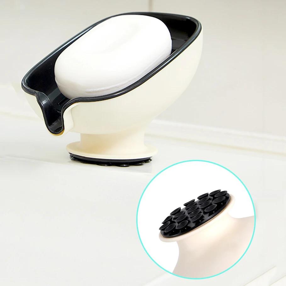 Suction Cup Soap Dish with Drain Water Punching Free Soap Holder Household Light Luxury Bathroom Soap Container Bathroom Supply