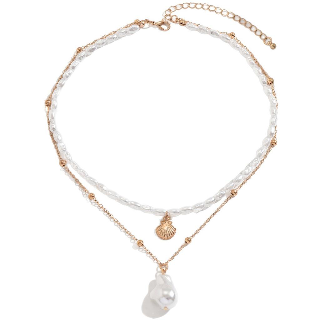 Ins Baroque Irregular Pearl Clavicle Chain, Multi Layer Stackable Shell Choker Necklace