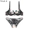 DKGEA Sexy undertøyssett tykke kvinner push up bh utskrift blonder dameundertøy