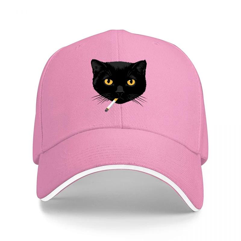 Black Cat With Cigarette Baseball Cap Cool Animal Design Fashionable Streetwear Hat for Men and Women
