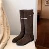 Cowhide Small Gold Coins Skinny Knight Boots Women's Flat Bottom But Knee Long Boots High Boots