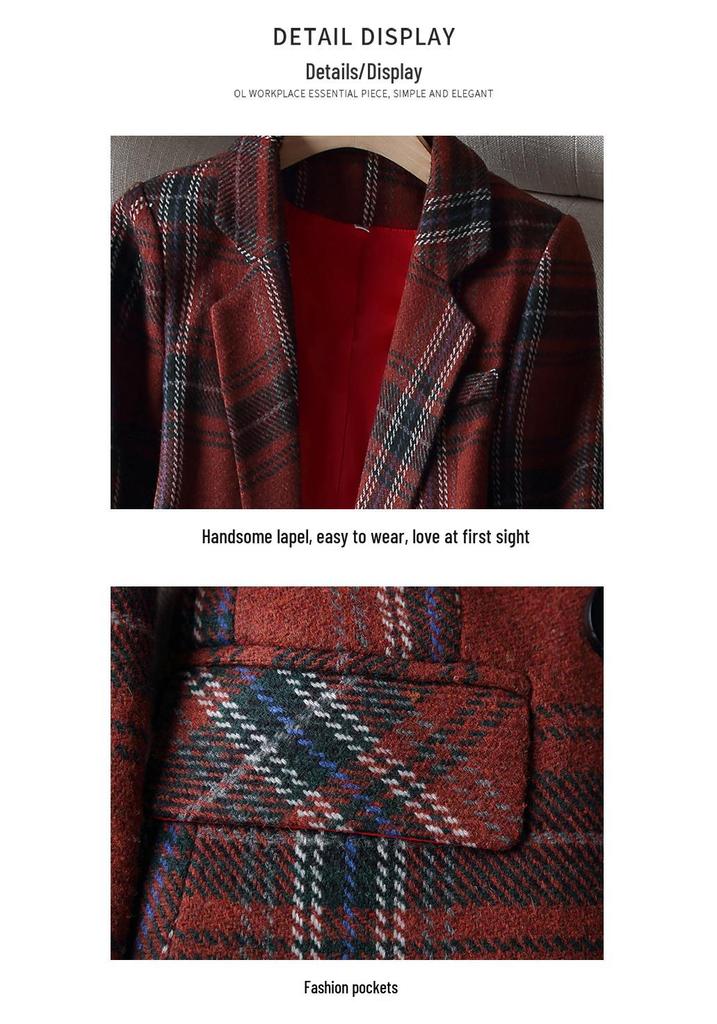 Women's Spring & Autumn Cross-Grid Blazer: Korean Business Casual British Style