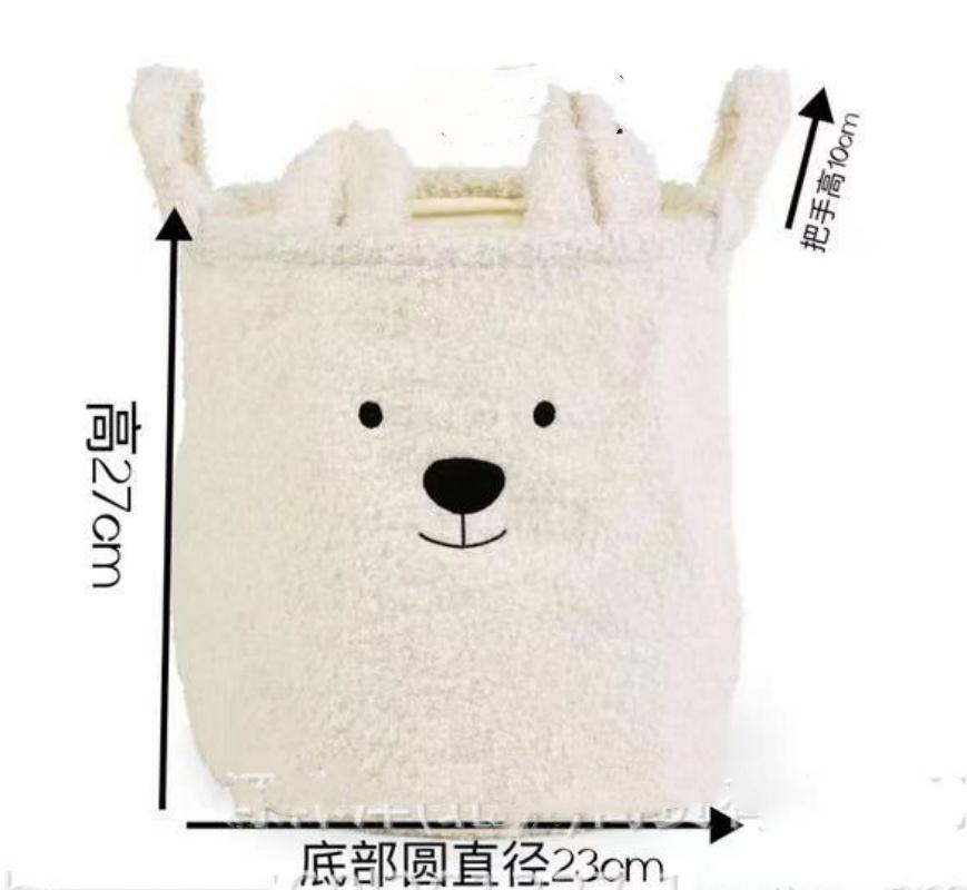 Embroidered Bear Head Lamb Hair Personalized Storage Basket Toy Snack Storage Basket Clothes Storage Dirty Clothes Basket