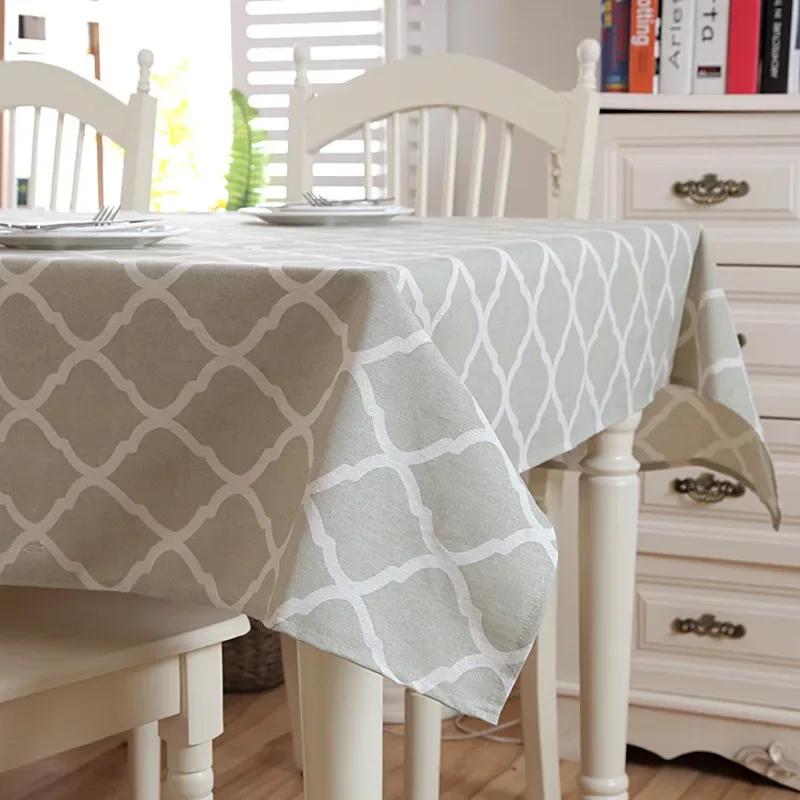 Nordic Style Christmas Plaid Tablecloth Soft Cotton Linen Map with Lace Hem Modern Rectangular and Round Cover for Dining Table