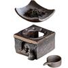 HIGHAWK Tea Incense Burner, Ceramic, Aroma Burner with Relief Design, Heating Function, Tea Warmer, Small Plate, Candle Tray, Tea Warmer, Complete Tea