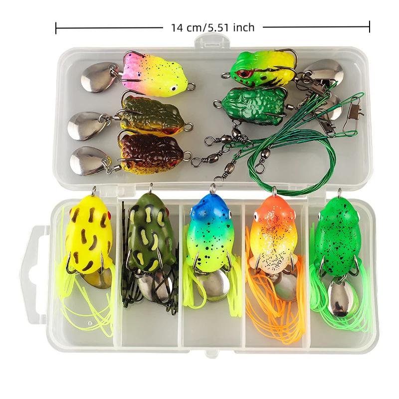 1Set Frog Soft Lure Tube Bait Plastic Fishing Lure With Fishing Hooks Topwater Ray Frog Artificial 3D Eyes