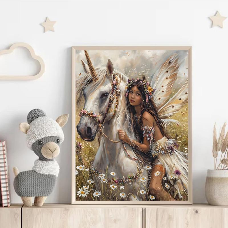 Fairycore Girl Pink Mushroom Unicorn Garden Wonderland Forest Poster Canvas Painting Wall Art Pictures Girl Room Home Decor