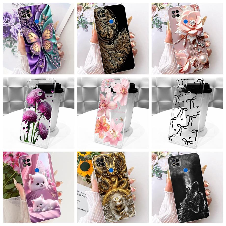For Xiaomi Redmi 9C NFC 10c Redmi 9 10 India Phone Case Luxury Flower Butterfly Cartoon Bow Pattern Back Cover Soft TPU Silicone
