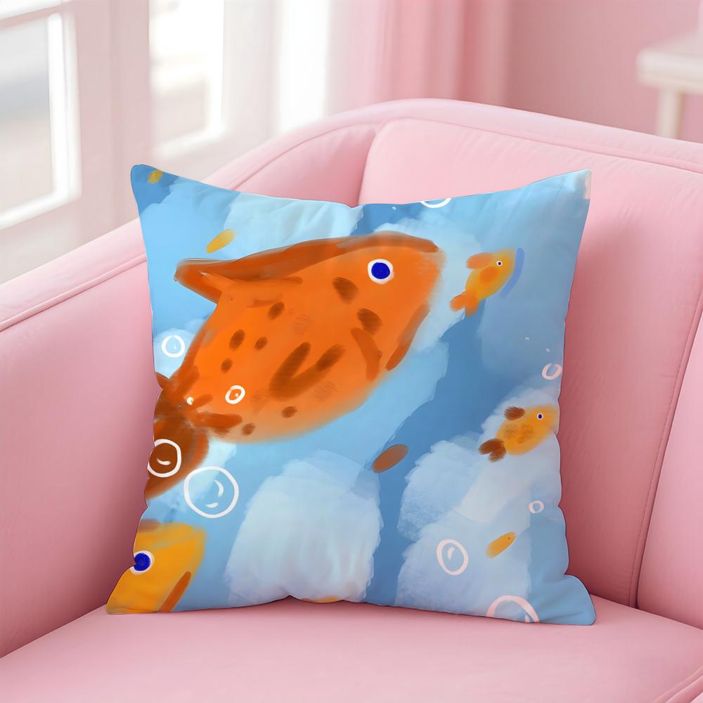 Cute and Childlike fishes Cushion Cover Pillow Case Soft Skin Friendly Fabric  Concealed Zipper