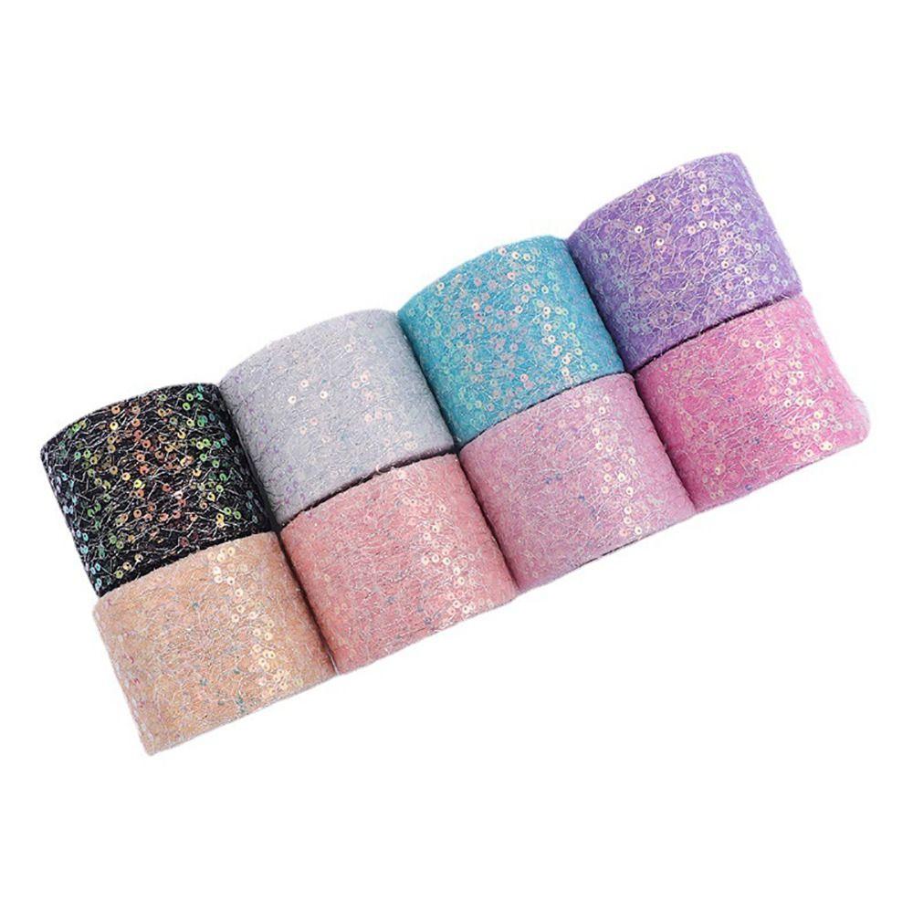 1Roll Party Decoration Sequin Ribbon Roll Seersucker Embroidery Organza Headdress Bow Material Coloful 10Yards 6cm