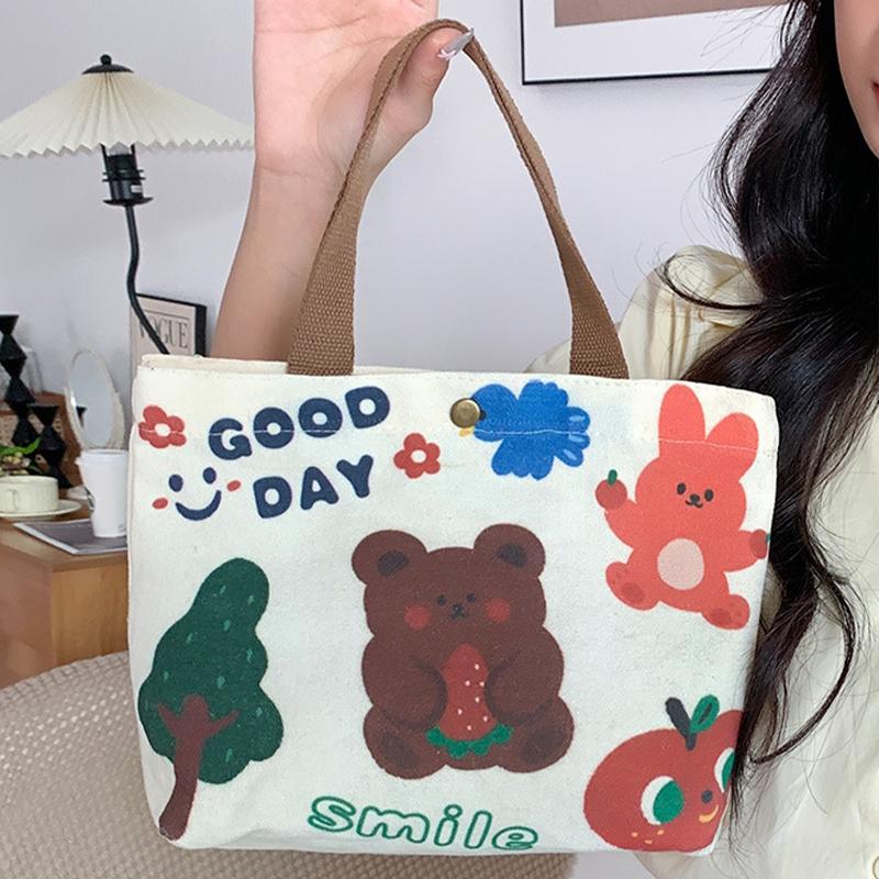 Canvas Tote Bag Cute Storage Bag Large Capacity Mini Handbags Portable Cartoon Print Lunch Bag