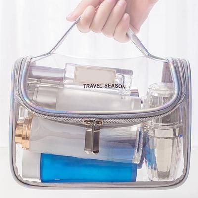 Transparent Makeup Bag with Handle PVC Wide Mouth Toiletry Pouch for Indoor