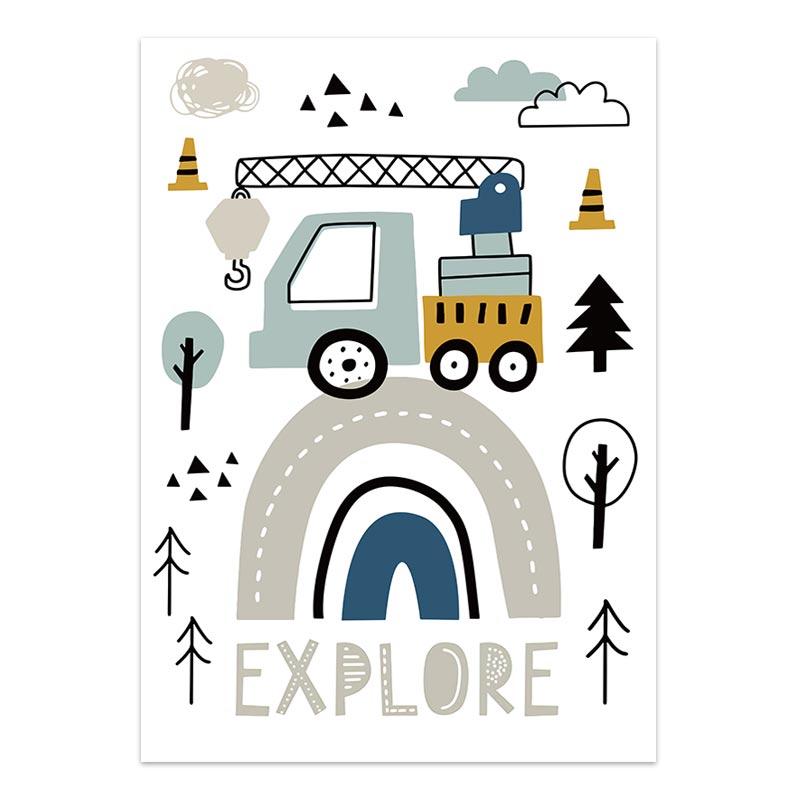 Cartoon Crane Excavator Tractor Truck Poster Wall Art Canvas Painting Nursery Child Boys Pictures Nordic Wall Print Room Decor