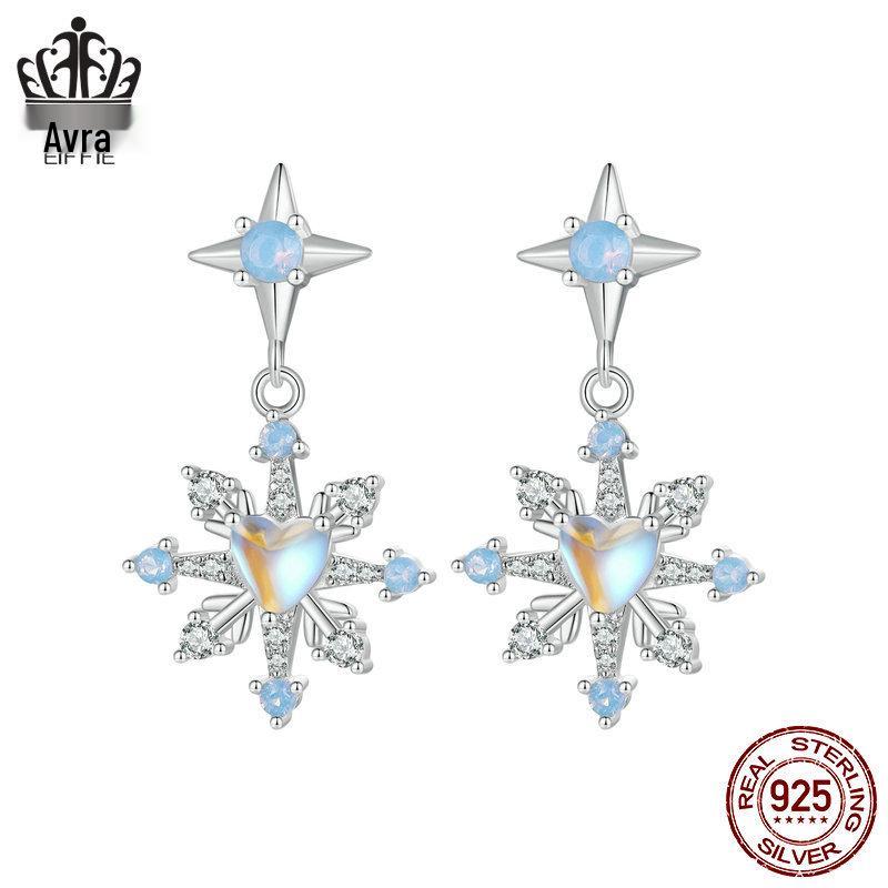 Everlee Exquisite Iridescent Snowflake Stud Earrings In S925 Sterling Silver - Holiday Jewelry for Women