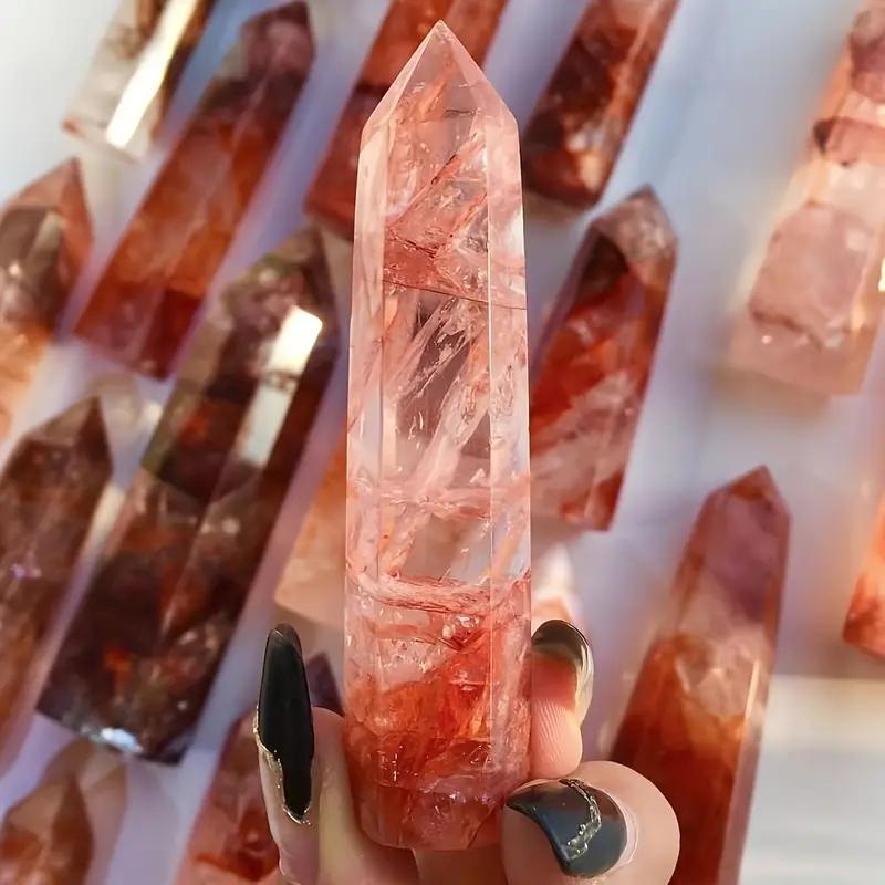 1pc Fire Quartz Tower Crystal Wand Unique Decorative Single Point Crystal Pillar for Home Decor, Perfect Gift