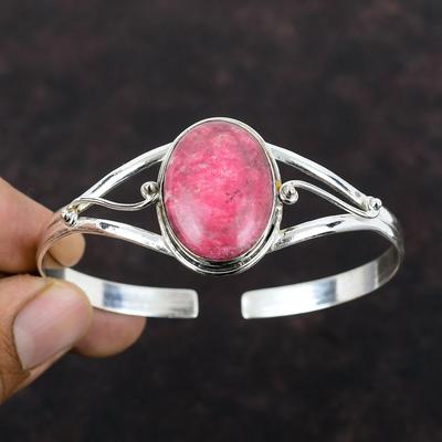 Thulite Bangle Handmade Natural Gemstone Cuff Bracelet 925 Sterling Silver Adjustable Cuff Bracelet Antique Bangle For Gift Thulite Jewelry