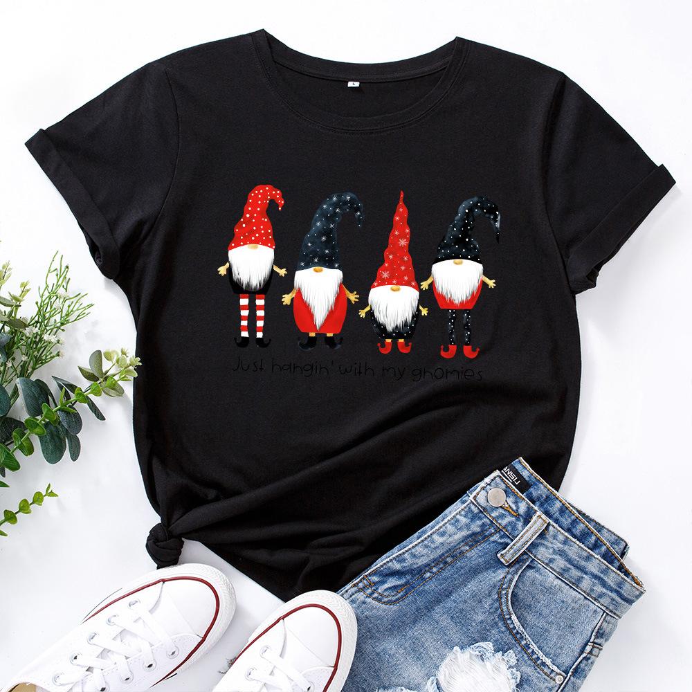 

Christmas Cotton T-Shirt Short Sleeve Round Neck Women 2d Print Tops S