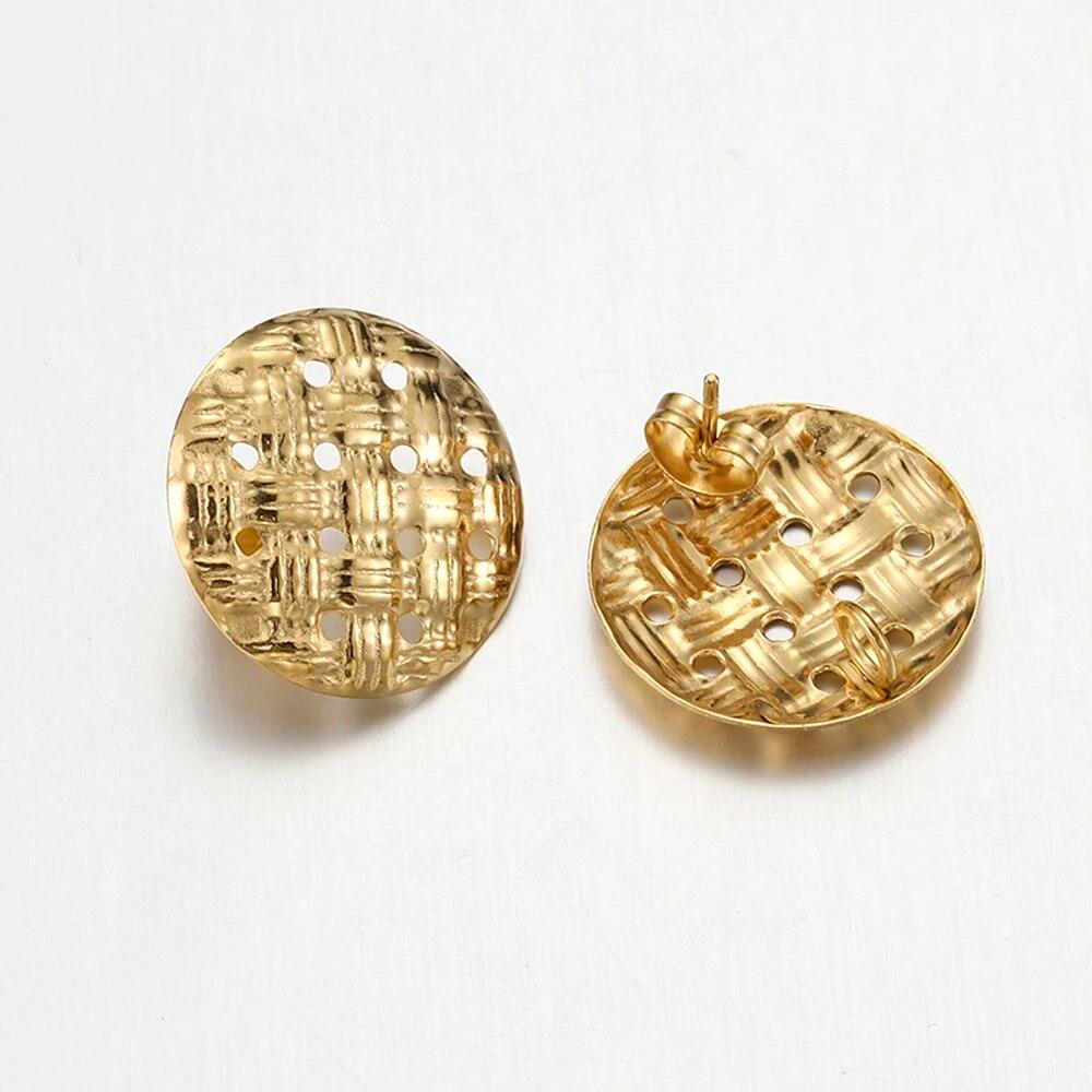 10pcs Stainless Steel Bohemian Earring Base Embossed Round Ear Studs with Pendants Connector Ring Plugs for Jewelry Making DIY