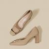 Damenschuhe klassisch runde Spitze braunes Leder Slipper quadratischer Absatz Schuhe Dame cool Komfort Arbeitspumps ab693