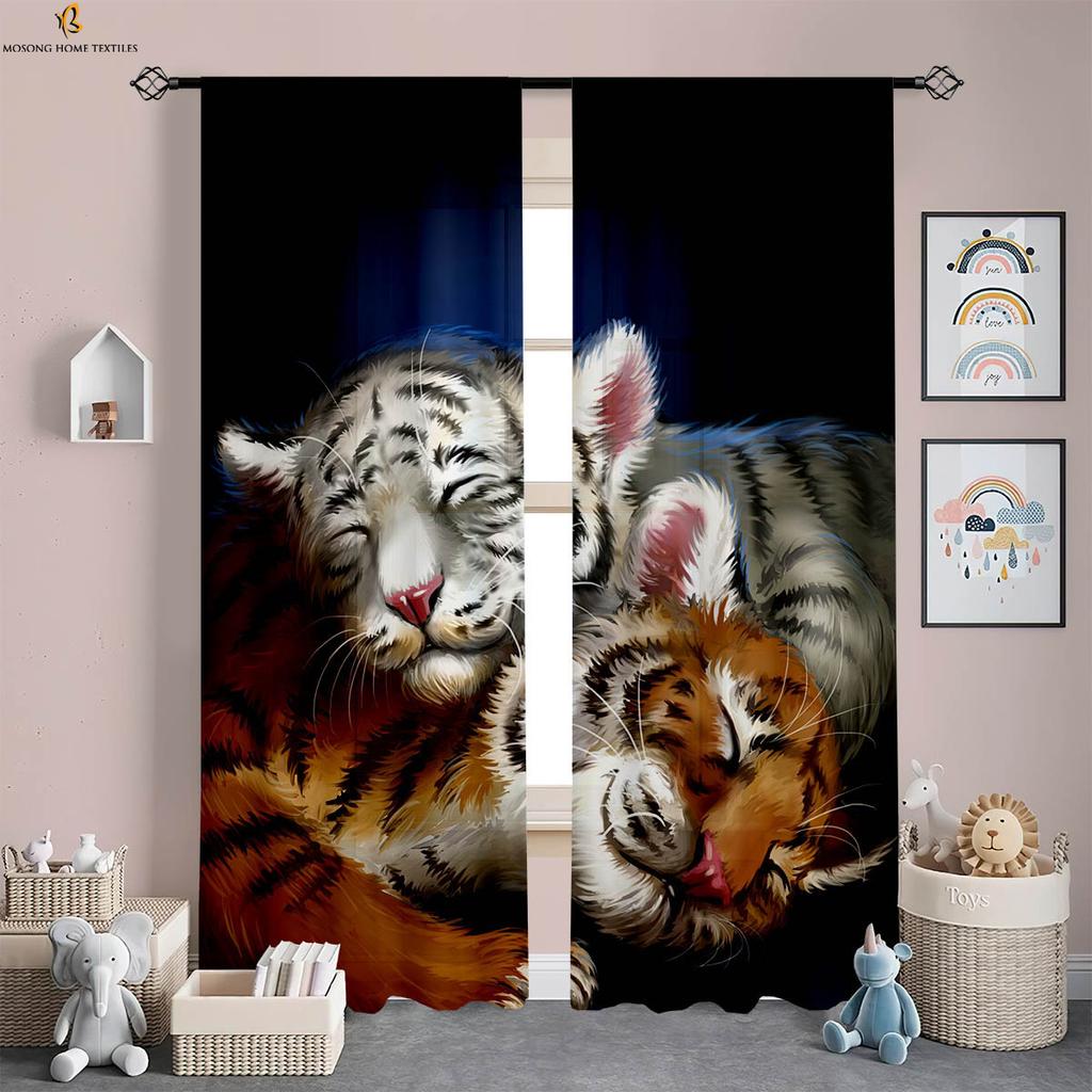 Tiger Lion Animal 3d Printing Curtains 100% Polyester Rod Pocket Curtains Living Room Study Kitchen Bedroom Decorative Curtains