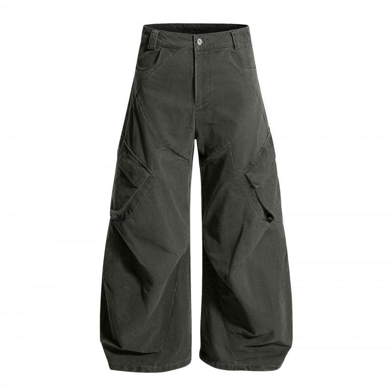 Unisex Retro Cargo Wide-Leg Pants Cotton Loose Fit Straight Leg Workwear Style Daily Wear