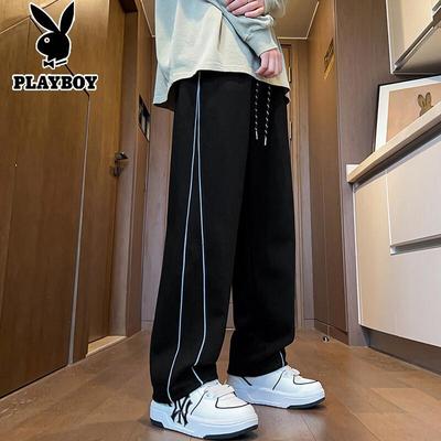 Men's Loose Straight-Leg Striped Casual Pants