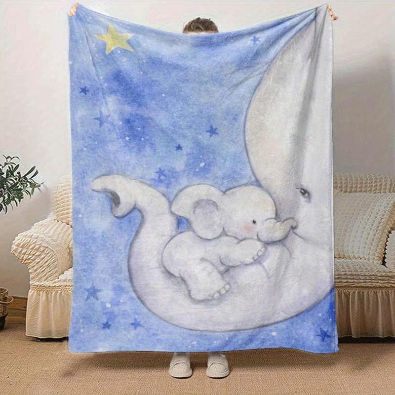 1pc Elephant Printing Lightweight Flannel Blanket, Comfortable and Warm Blanket, for Camping Sofa Bed and Couch Office, in All Seasons