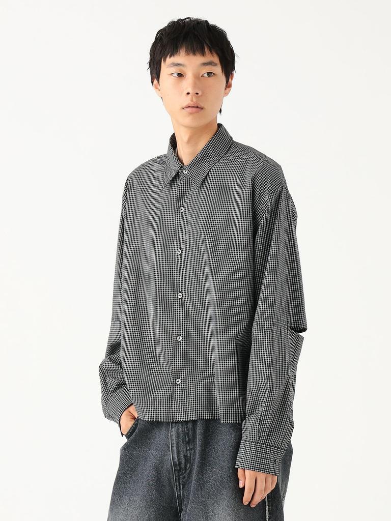 Beams Men's Wide Short Fit Slit Shirt, Black, Size S