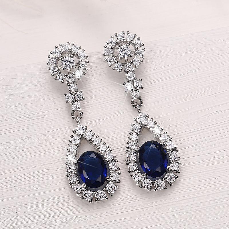 Huitan Aesthetic Blue Drop Earrings for Women Wedding Engagement Silver Color Accessories Graceful Lady's Earrings Party JewelryGood product