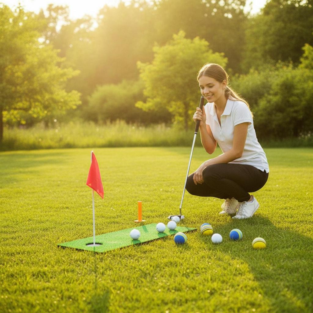 Golfová tréninková podložka s míčky a týčky Kompaktní sportovní potřeby Vnitřní pro bazén