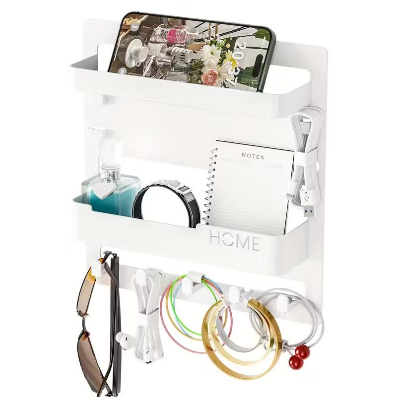 Bedside Wall Storage Rack, Sticky Installation, Cute Room Decoration, Data Cable Key Storage Box, Remote Control Wall Mount